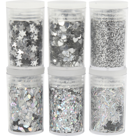Glitter mix silver 6x5g